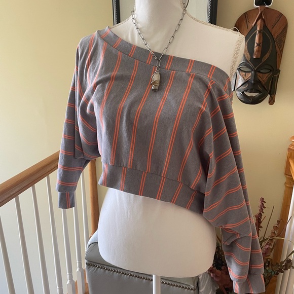 Onion-Striped Gray and Orange Cropped Top NWOT - Picture 2 of 8